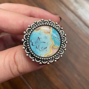 $5 CLEAROUT Eat Me Alice in Wonderland Adjustable Ring